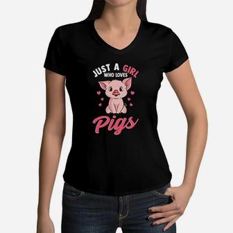 Just A Girl Who Loves Pigs Women V-Neck T-Shirt | Crazezy DE