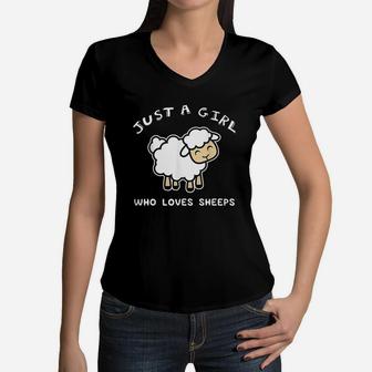 Just A Girl Who Loves Sheep Women V-Neck T-Shirt | Crazezy