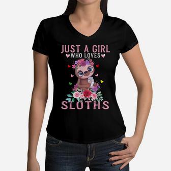 Just A Girl Who Loves Sloths Lover Sloth Animal Gift Women V-Neck T-Shirt | Crazezy
