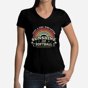 Just A Girl Who Loves Sunshine And Softball Women V-Neck T-Shirt | Crazezy DE