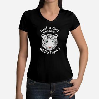 Just A Girl Who Loves Tigers White Tigers Women V-Neck T-Shirt | Crazezy AU