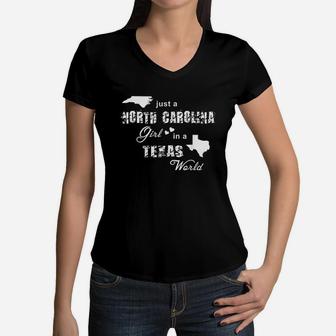 Just A North Carolina Girl In A Texas World Women V-Neck T-Shirt | Crazezy