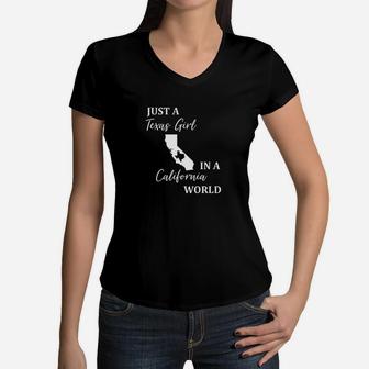 Just A Texas Girl Living In A California World Women V-Neck T-Shirt | Crazezy