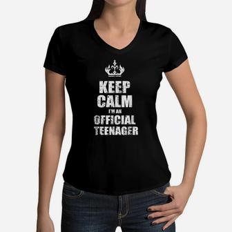 Keep Calm Birthday Official Teenager 13Th Funny Girl Women V-Neck T-Shirt | Crazezy DE