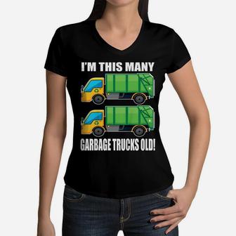 Kids 2 Year Old Garbage Truck 2Nd Birthday Shirt For Toddler Boy Women V-Neck T-Shirt | Crazezy