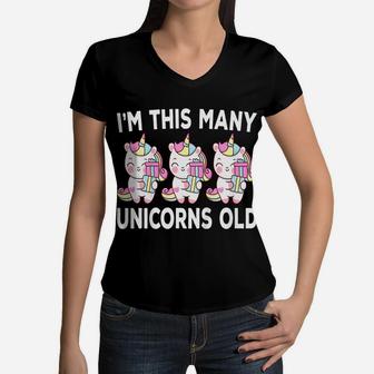 Kids 3 Year Old Unicorn Lover 3Rd Birthday Kawaii Women V-Neck T-Shirt | Crazezy