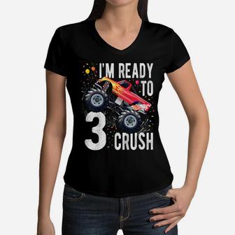Kids 3Rd Birthday Boy Shirt 3 Year Old Monster Truck Car T Shirt Women V-Neck T-Shirt | Crazezy DE