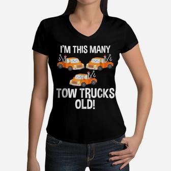 Kids 3Rd Birthday Cute Tow Truck Counting 123 Tee Toddlers Women V-Neck T-Shirt | Crazezy