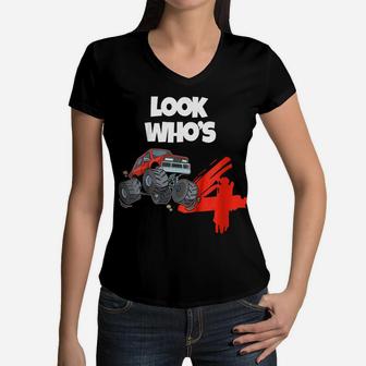 Kids 4Th Birthday Monster Truck T Shirt | 4 Year Old Boy Gift Women V-Neck T-Shirt | Crazezy DE