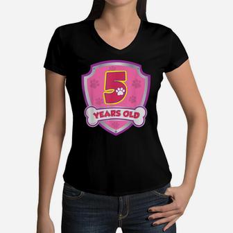 Kids 5 Year Old 5Th Birthday Patrol Party Boys Girls Women V-Neck T-Shirt | Crazezy DE