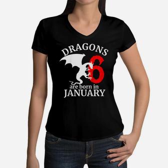 Kids 6 Year Old 6Th Birthday Dragons Are Born In January Gift Women V-Neck T-Shirt | Crazezy UK