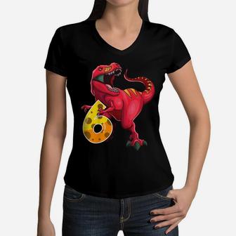 Kids 6Th Birthday Shirt Dino T Rex 6 Years Old Dinosaur Boys Girl Women V-Neck T-Shirt | Crazezy CA