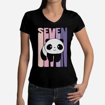 Kids 7 Year Old Cute Panda Birthday Girl 7Th B-Day Women V-Neck T-Shirt | Crazezy