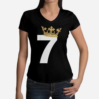Kids 7Th Birthday Boy Prince Crown Women V-Neck T-Shirt | Crazezy AU