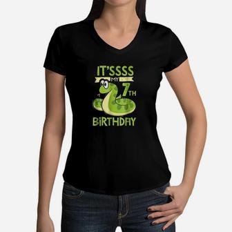 Kids 7Th Birthday Snake For 7 Yr Old Boys Girls Women V-Neck T-Shirt | Crazezy UK