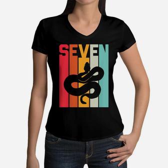 Kids 7Th Birthday Vintage Snake Lover Pet Reptile 7 Years Old Women V-Neck T-Shirt | Crazezy CA