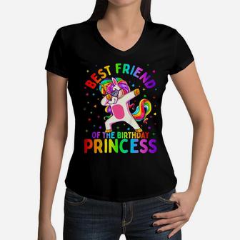 Kids Best Friend Of The Birthday Princess Girl Dabbing Unicorn Women V-Neck T-Shirt | Crazezy