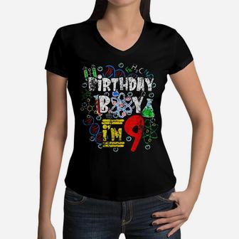 Kids Birthday Boy I'm 9 Years Old Gifts Toddler 9Th Birthday Women V-Neck T-Shirt | Crazezy AU