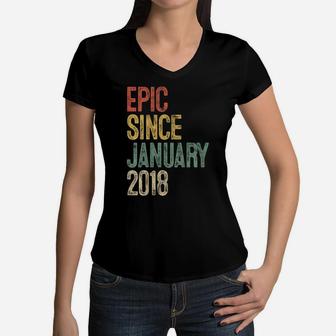 Kids Funny Epic Since January 2018 3Rd Birthday Gift 3 Year Old Women V-Neck T-Shirt | Crazezy