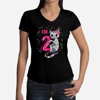Kids Girls 2Nd Birthday Outfit I'm 2 Years Old Cat Kitty Kitten Women V-Neck T-Shirt | Crazezy DE