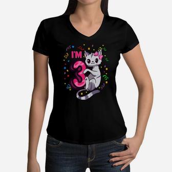Kids Girls 3Rd Birthday Outfit I'm 3 Years Old Cat Kitty Kitten Women V-Neck T-Shirt | Crazezy CA