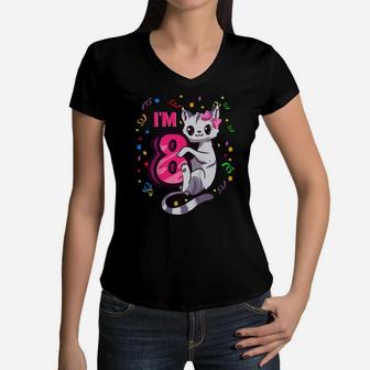 Kids Girls 8Th Birthday Outfit I'm 8 Years Old Cat Kitty Kitten Women V-Neck T-Shirt | Crazezy CA
