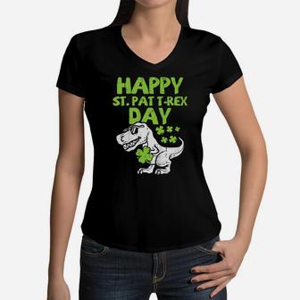 Kids Happy St Pat T-Rex Day Dino Saurus St Patricks Day Boys Gift Women V-Neck T-Shirt | Crazezy