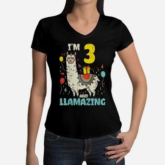 Kids Im 3 Llamazing Llama Cute Alpaca Animal 3Rd Birthday Gift Women V-Neck T-Shirt | Crazezy AU
