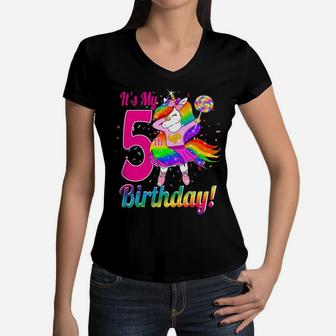 Kids Its My 5Th Birthday Unicorn Shirt 5 Year Old Girls Outfit Women V-Neck T-Shirt | Crazezy