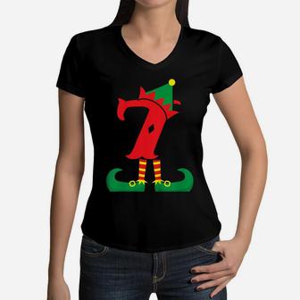 Kids It's My 7Th Birthday Elf Christmas Party Outfit 7 Years Elf Women V-Neck T-Shirt | Crazezy