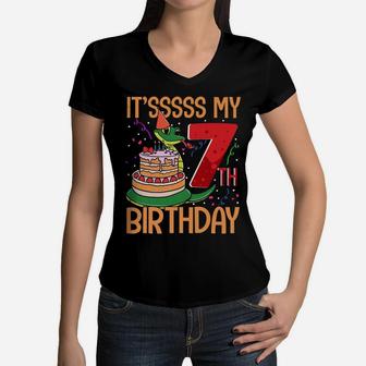 Kids It's My 7Th Birthday Funny Snake 7 Year Old Boys Girls Women V-Neck T-Shirt | Crazezy AU