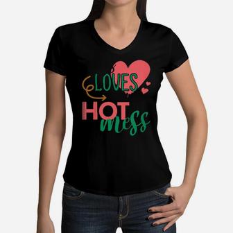 Kids Jesus Loves This Little Hot Mess For Girls Christian Women V-Neck T-Shirt - Monsterry