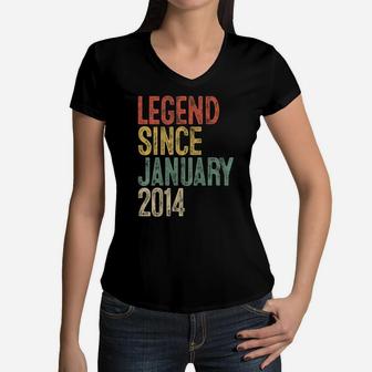 Kids Legend Since January 2014 7Th Birthday Gift 7 Year Old Women V-Neck T-Shirt | Crazezy DE