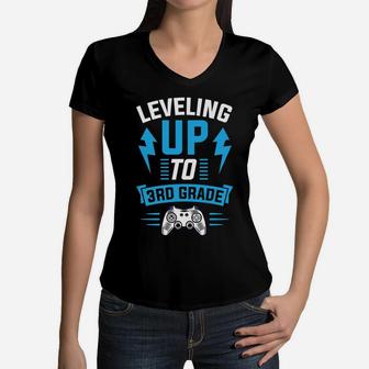Kids Leveling Up To 3Rd Grade Third Cool Gamer Christmas Gift Women V-Neck T-Shirt | Crazezy AU