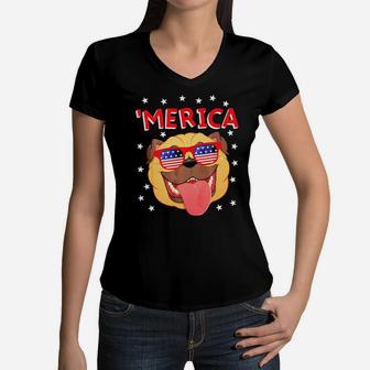 Kids Merica Pug 4Th Of July Women Boys Girls Dog Women V-Neck T-Shirt - Monsterry AU