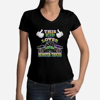 Kids Monster Truck Women V-Neck T-Shirt | Crazezy DE