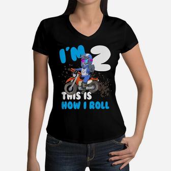 Kids Motocross Birthday Boy Little Toddler Is Two Years Old Women V-Neck T-Shirt | Crazezy AU