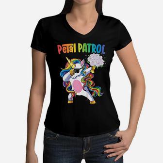 Kids Petal Patrol Shirt Flower Girl Wedding Dabbing Unicorn Women V-Neck T-Shirt | Crazezy DE