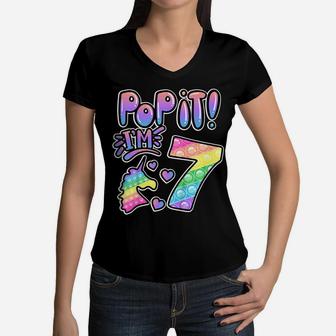 Kids Pop It 7Th Birthday Girls Boys 7 Years Old Fidget Women V-Neck T-Shirt | Crazezy AU