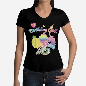 Kids Pop It Birthday Shirt For 6Yr Old Girl Party Theme T-Shirt Women V-Neck T-Shirt | Crazezy AU