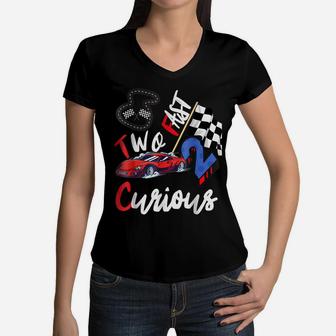 Kids Two Fast 2 Curious Racing 2Nd Birthday Boy Top Birthday Women V-Neck T-Shirt | Crazezy DE