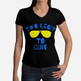 Kids Two Legit To Quit Funny 2Nd Birthday Gift Women V-Neck T-Shirt | Crazezy DE