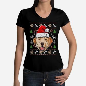 Labrador Ugly Christmas Dog Santa Hat Xmas Boys Kids Girls Sweatshirt Women V-Neck T-Shirt | Crazezy