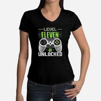 Level 11 Unlocked Video Game 11Th Birthday Gamer Gift Boys Women V-Neck T-Shirt | Crazezy AU