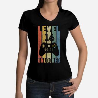 Level 16 Unlocked Tshirt 16Th Video Gamer Birthday Boy Gifts Women V-Neck T-Shirt | Crazezy