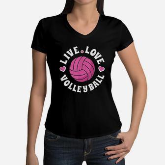 Live Love Volleyball For Women Girls Volleyball Fan Women V-Neck T-Shirt | Crazezy
