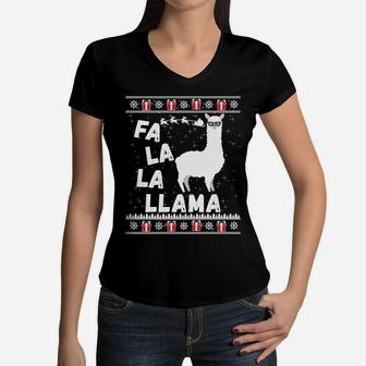 Llama Ugly Christmas Sweatshirt Sweater Gift Men Women Kids Women V-Neck T-Shirt | Crazezy