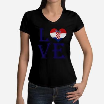 Love Heart Croatia Country Flag Lovers Women V-Neck T-Shirt - Seseable