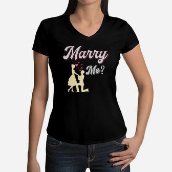 Marry Me Valentine Day Gift Romantic Engagement Happy Valentines Day Women V-Neck T-Shirt - Seseable