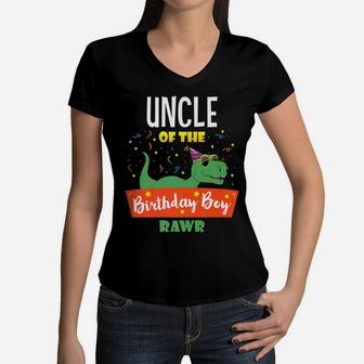 Mens Uncle Dinosaur Hilarious Birthday Boy Uncle Gifts Funny Women V-Neck T-Shirt | Crazezy AU